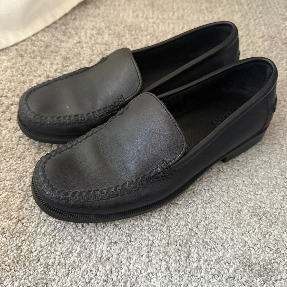 Bass‎ Black Leather Loafers Vinalhaven 7M Moc Toe Slip On Shoes Classic Minimal